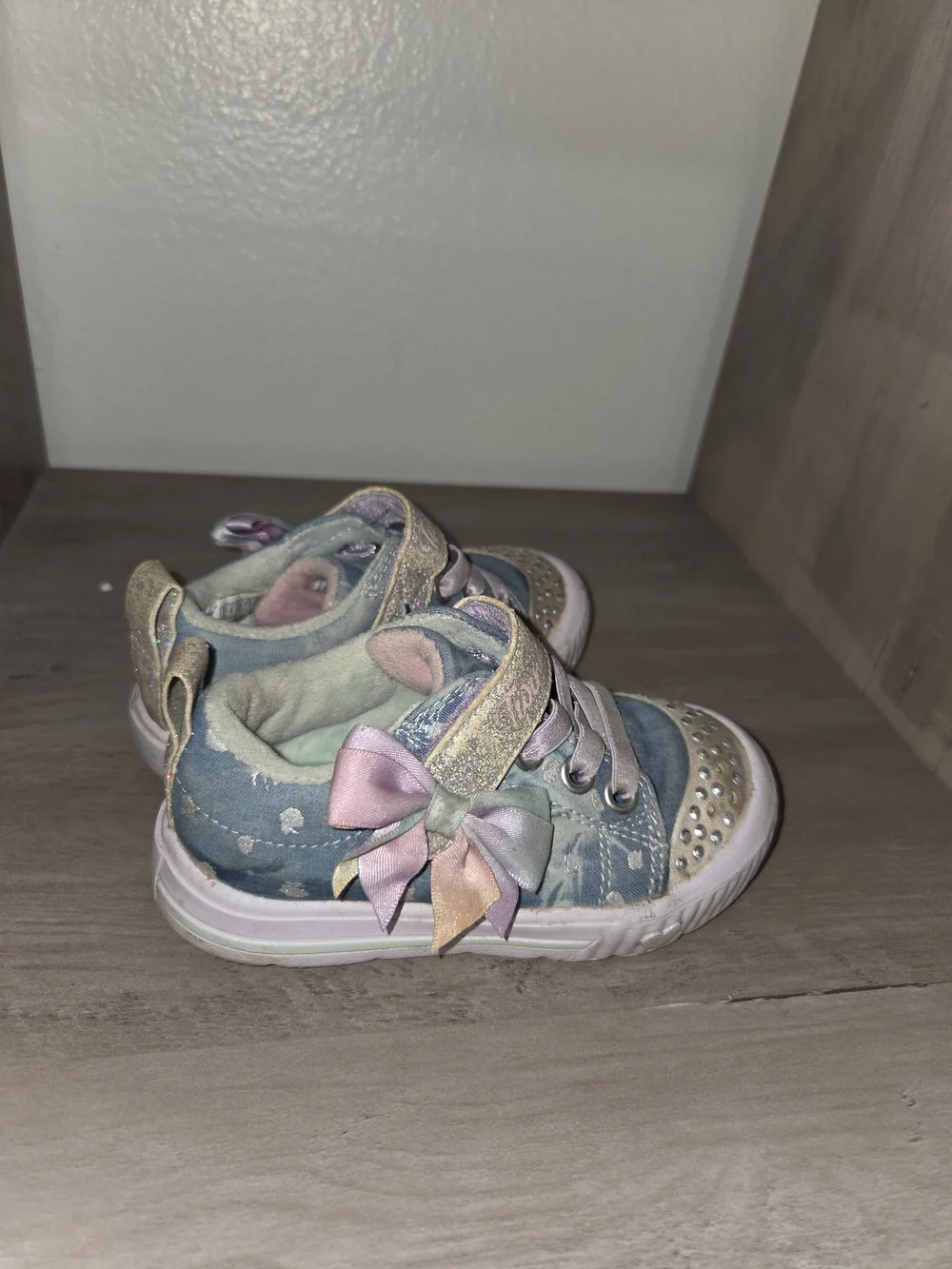 Skechers Blue Denim Kids' Sparkle Sneakers with Pastel Bows